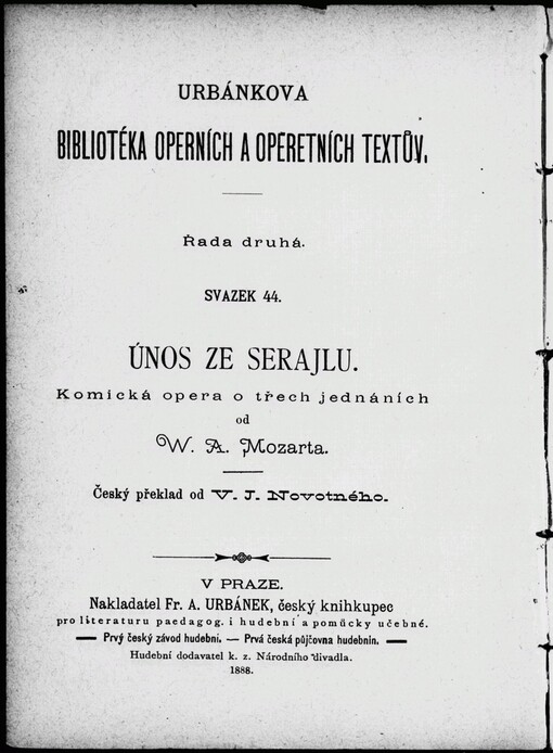 Únos ze serajlu: komická opera o třech jednáních od W.A. Mozarta