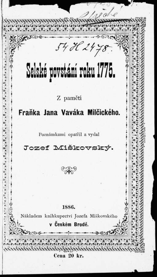 Selské povstání roku 1775: z pamětí Františka Jana Vaváka Milčického