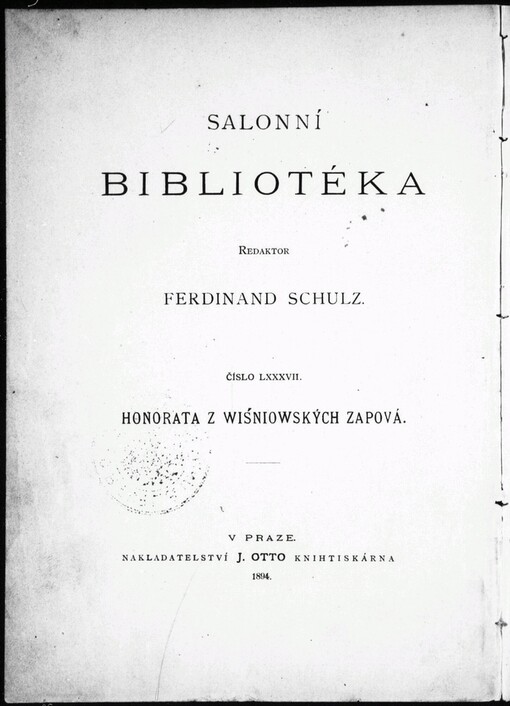 Honorata z Wiśniowských Zapová: zápisky z rodinné korrespondence a vlasteneckých vzpomínek