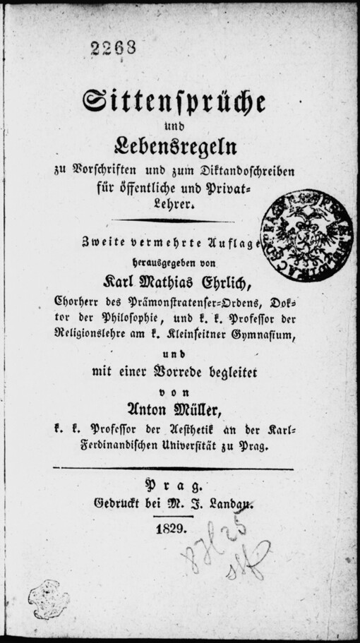 Sittensprüche und Lebensregeln zu Vorschriften und zum Diktandoschreiben für öffentliche und Privatlehrer