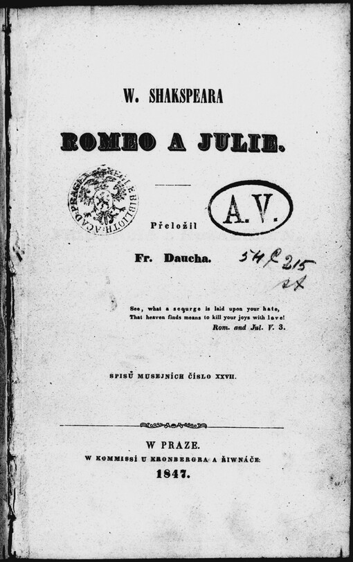 W. Shakspeara Romeo a Julie