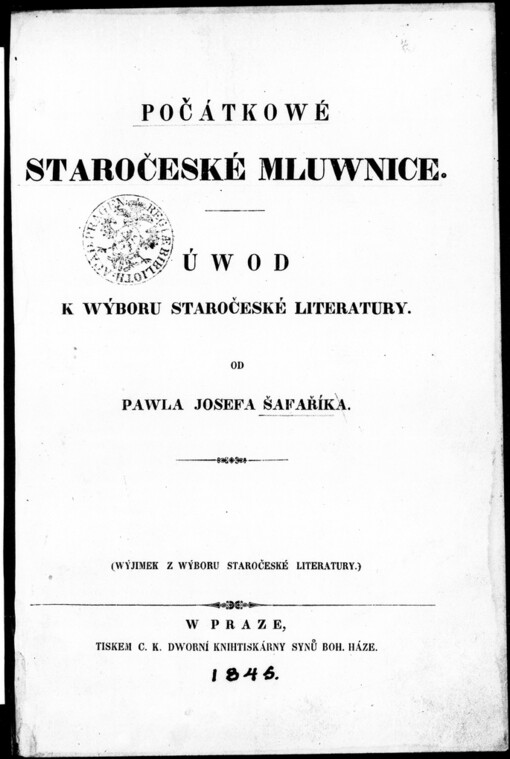 Počátkowé staročeské mluwnice :Úwod k wýboru staročeské literatury