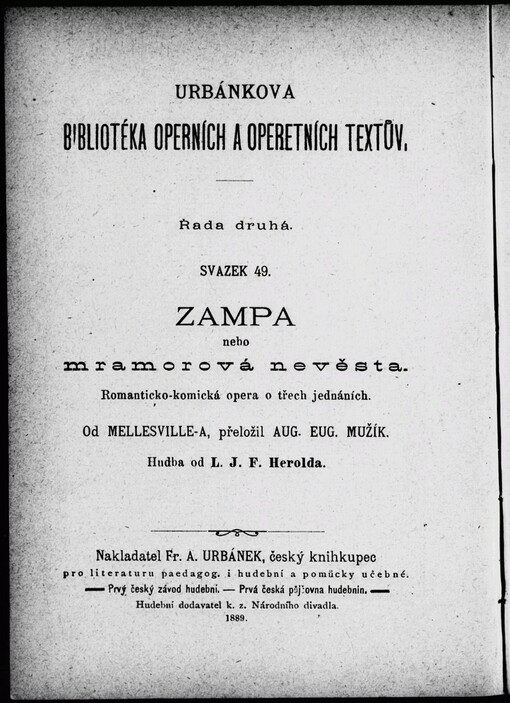 Zampa, nebo, Mramorová nevěsta: romanticko-komická opera o třech jednáních