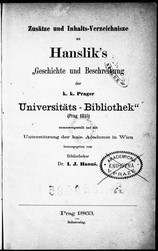 Zusätze und Inhalts-Verzeichnisze zu Hanslik's 