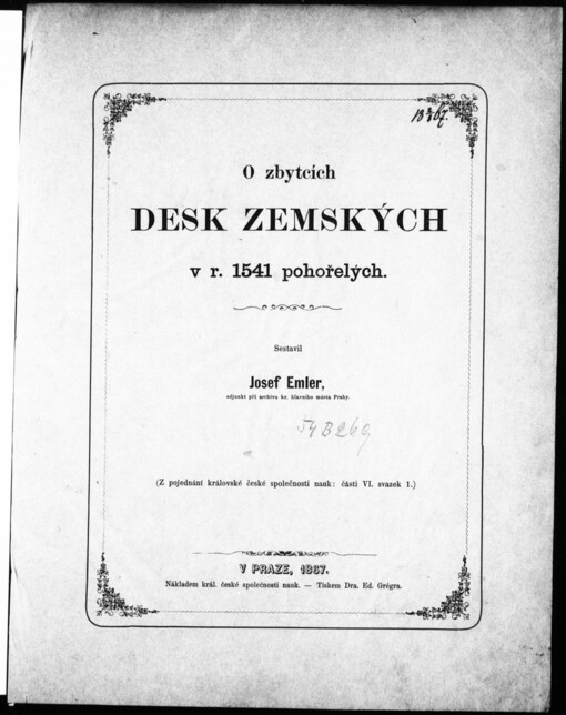 O zbytcích desk zemských v r. 1541 pohořelých