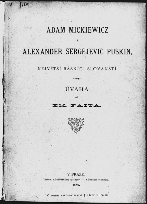 Adam Mickiewicz a Alexander Sergejevič Puškin :: největší básníci slovanští /
