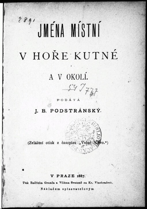 Jména místní v Hoře Kutné a v okolí