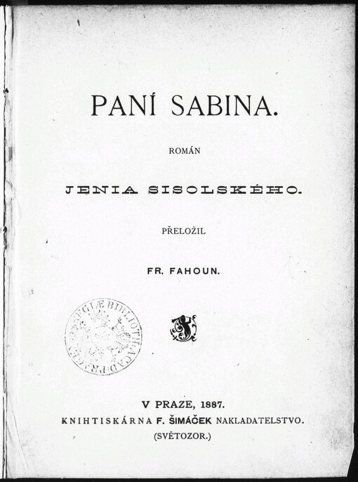 Paní Sabina: román Jenia Sisolského