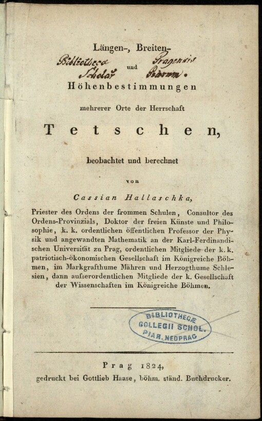 Längen-, Breite- und Höhenbestimmungen mehrerer Orte der Herrschaft Tetschen