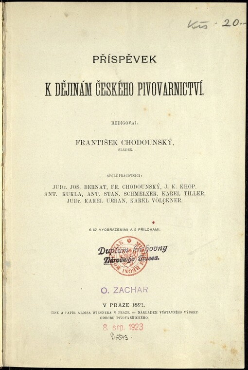 Příspěvek k dějinám českého pivovarnictví