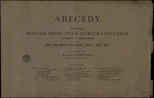 Abecedy: sbírka běžných druhů písem starých i novějších provedených ve velkém měřítku : pro malíře písma, kameníky, rytce, řezbáře, stavitele a umělce vůbec