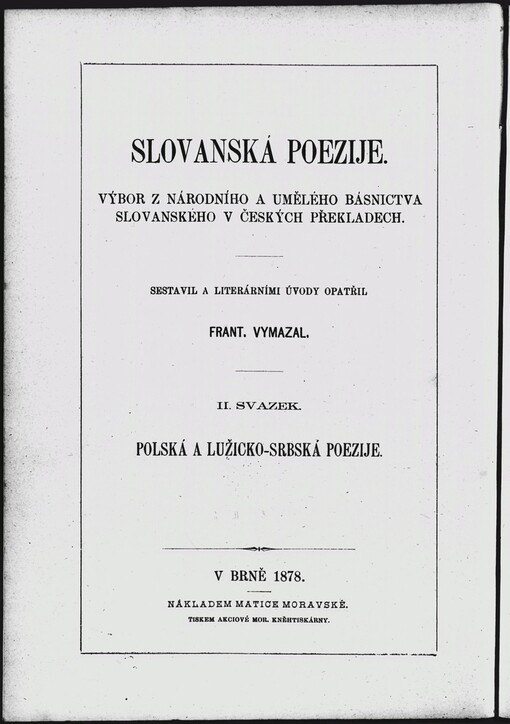 Polská a lužicko-srbská poezije: výbor z národního a umělého básnictva polského a lužicko-srbského v českých překladech