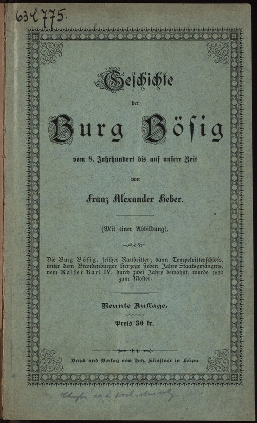 Geschichte der Burg Bösig vom 8. Jahrhundert bis auf unsere Zeit