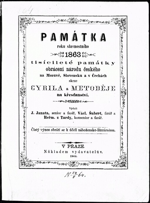 Památka roku slavnostního 1863, tisícileté památky obrácení národu českého na Moravě, Slovensku a v Čechách skrze Cyrila a Metoděje na křesťanství