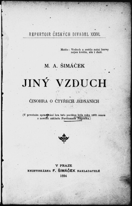 Jiný vzduch: činohra o čtyrech jednáních