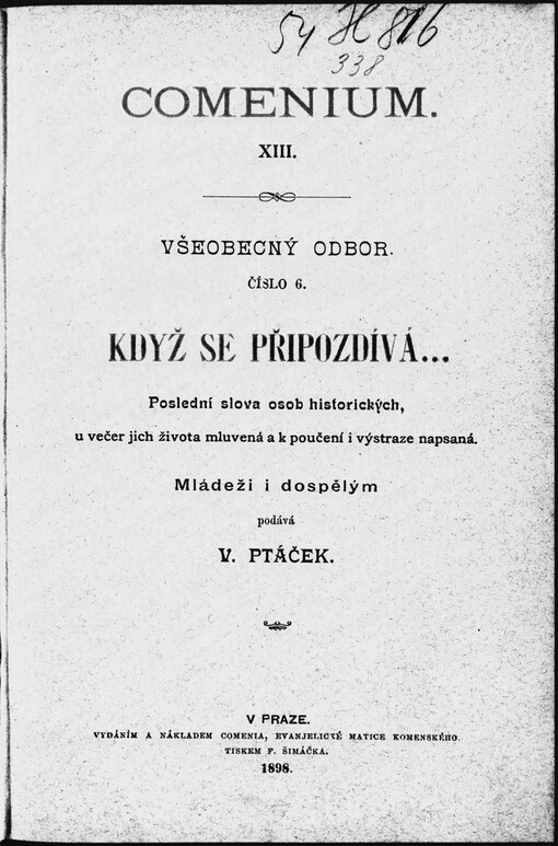 Když se připozdívá: poslední slova osob historických, u večer jich života mluvená a k poučení i výstraze napsaná