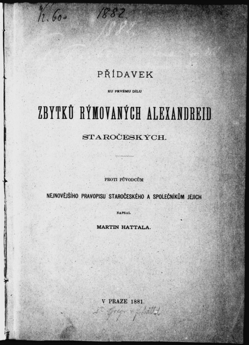 Přídavek ku prvému dílu zbytků rýmovaných Alexandreid staročeských