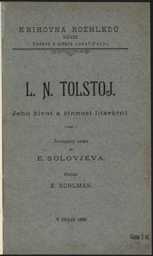 L.N. Tolstoj: jeho život a činnost literární : životopisný nástin