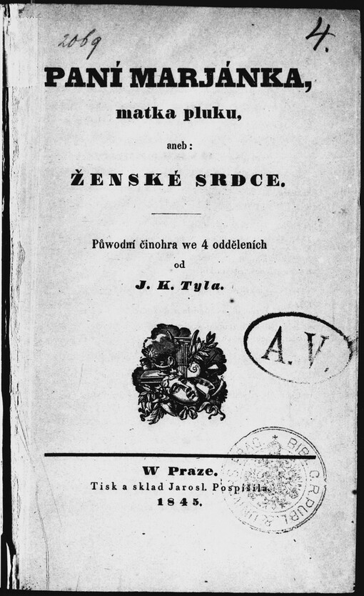 Paní Marjánka, matka pluku, aneb, Ženské srdce: půwodní činohra we 4 odděleních