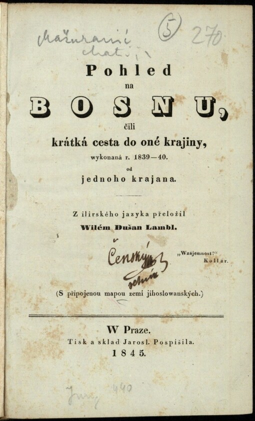 Pohled na Bosnu, čili, Krátká cesta do oné krajiny: wykonaná r. 1839-40 od jednoho krajana