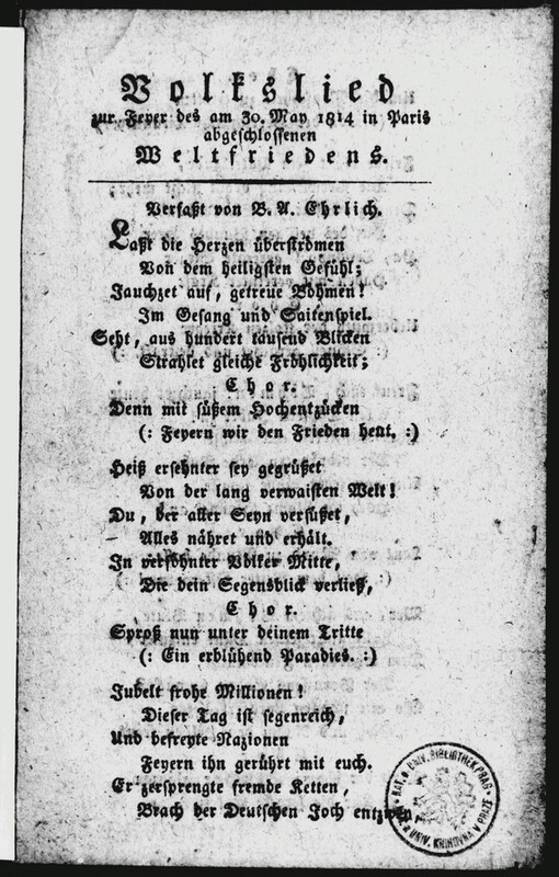 Volkslied zur Feyer des am 30. May 1814 in Paris abgeschlossenen Weltfriedens