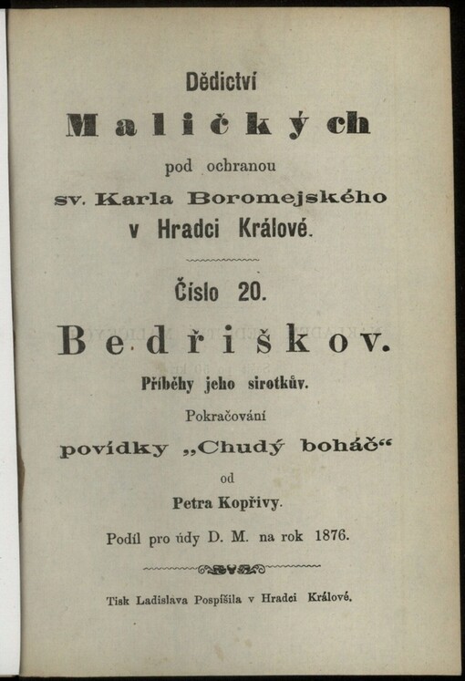 Bedřiškov: příběhy jeho sirotkův : pokračování povídky Chudý boháč