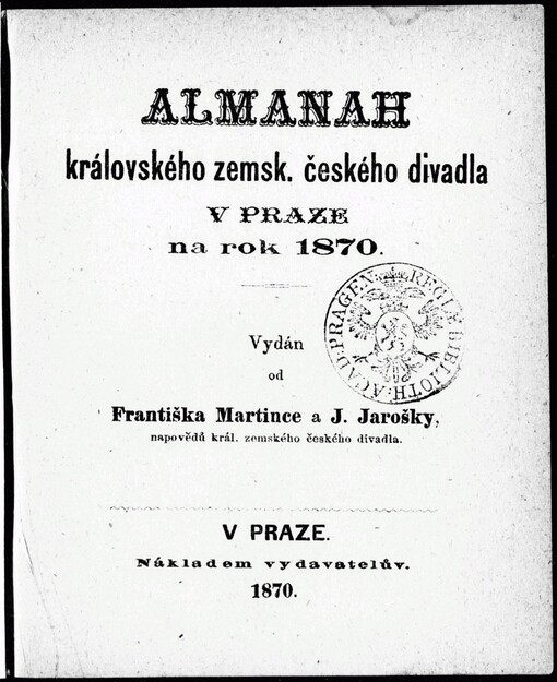 Almanah královského zemsk. českého divadla v Praze na rok 1870