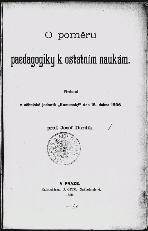 O poměru paedagogiky k ostatním naukám