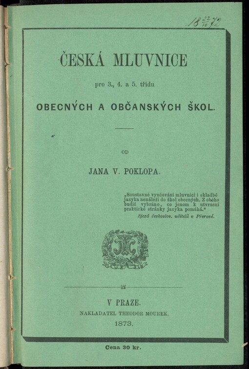 Česká mluvnice pro 3., 4. a 5. třídu obecných a občanských škol
