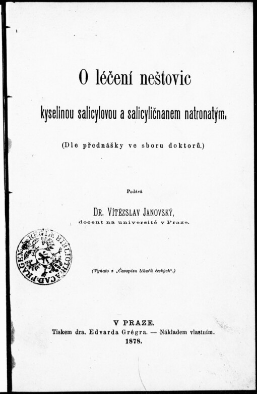 O léčení neštovic kyselinou salicylovou a salicyličnanem natronatým: dle přednášky ve sboru doktorů