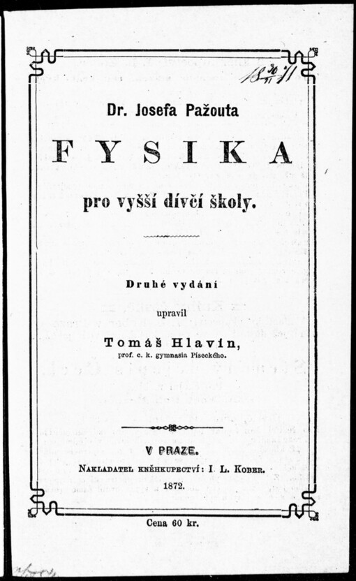 Dr. Josefa Pažouta Fysika pro vyšší dívčí školy
