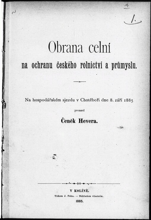 Obrana celní na ochranu českého rolnictví a průmyslu