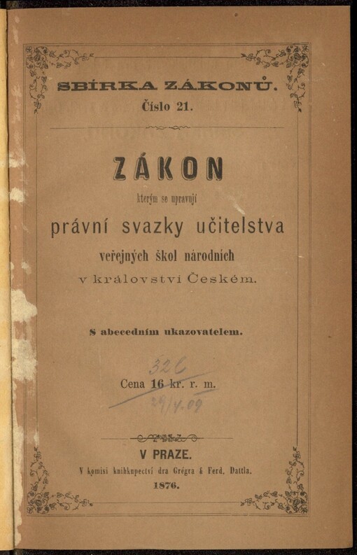 Zákon, kterým se upravují právní svazky učitelstva veřejných škol národních v království Českém: s abecedním rejstříkem