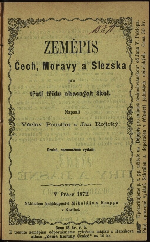 Zeměpis Čech, Moravy a Slezska pro třetí třídu obecných škol
