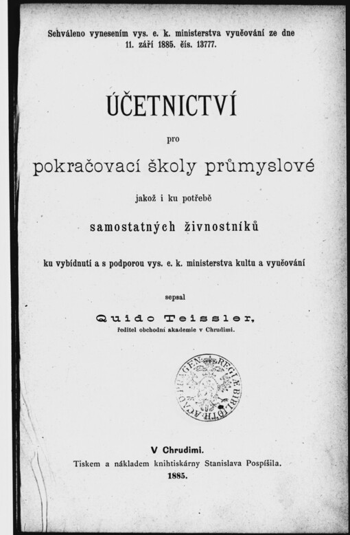 Účetnictví pro pokračovací školy průmyslové jakož i ku potřebě samostatných živnostníků