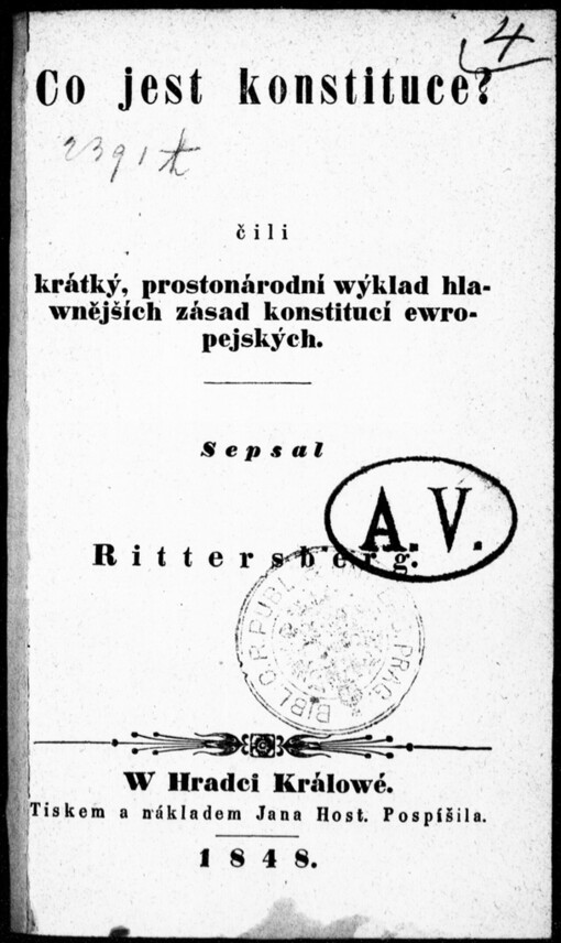 Co jest konstituce?, čili, Krátký, prostonárodní wýklad hlawnějších zásad konstitucí ewropejských