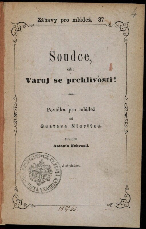 Soudce, čili, Varuj se prchlivosti!: povídka pro mládež