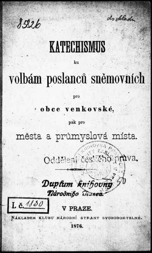 Katechismus ku volbám poslanců sněmovních pro obce venkovské, pak pro města a průmyslová místa