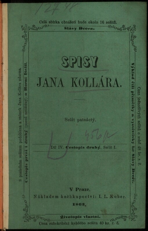 Cestopis druhý: a Paměti z mladších let života Jana Kollára sepsány od něho samého