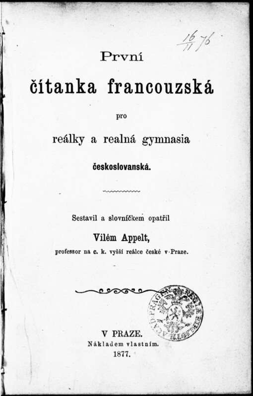 První čítanka francouzská pro reálky a realná gymnasia českoslovanská