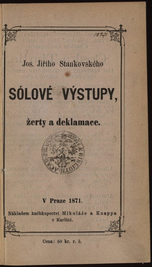 Jos. Jiřího Stankovského Sólové výstupy, žerty a deklamace
