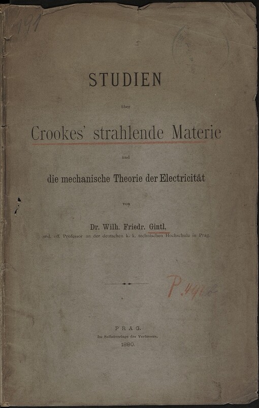 Studien über Crookes' strahlende Materie und die mechanische Theorie der Electricität