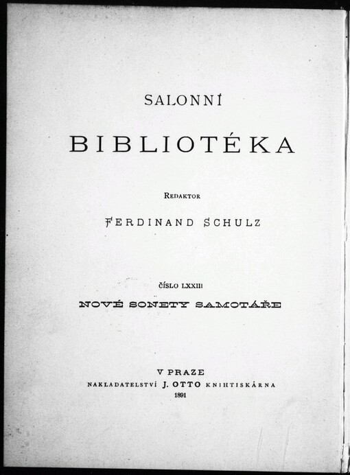Nové sonety samotáře: básně Jaroslava Vrchlického : (1885-1890)