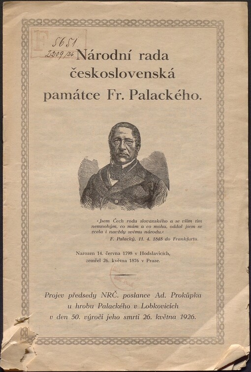 Národní rada československá památce Fr. Palackého