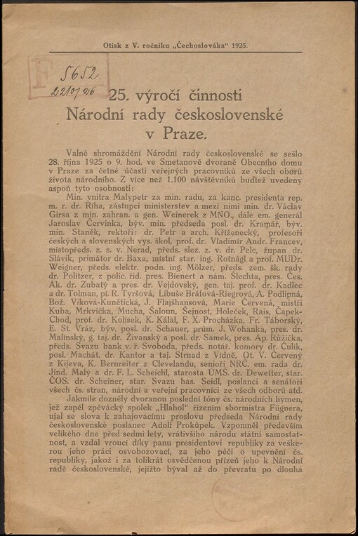 25. výročí činnosti Národní rady československé v Praze