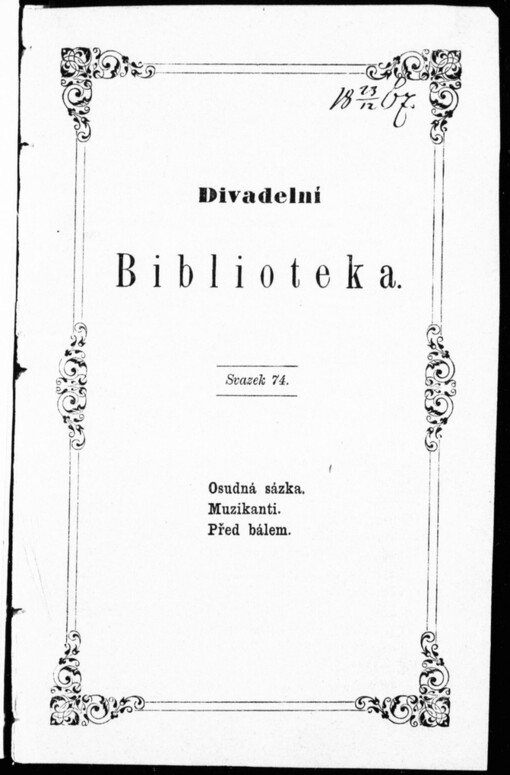 Osudná sázka: veselohra v pěti jednáních
