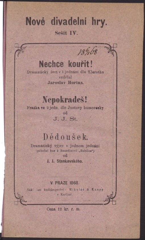 Nechce kouřit!: dramatický žert v jednom jednání