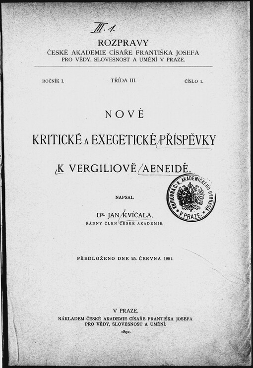 Nové kritické a exegetické příspěvky k Vergiliově Aeneidě