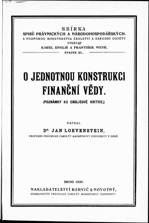 O jednotnou konstrukci finanční vědy : (poznámka ku Englišově kritice)