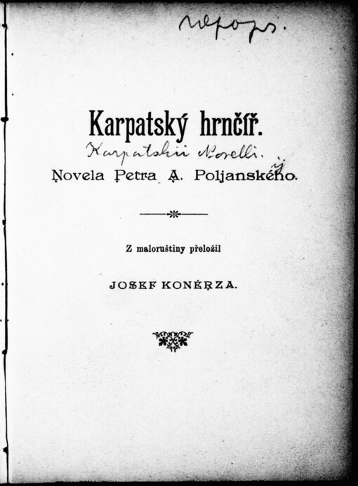 Karpatský hrnčíř: novela Petra A. Poljanského